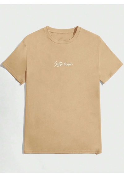 Unisex Chalenge Sırt Baskılı Tasarım Tshirt Bej