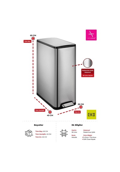 Ecoslim Dikey 30l Pedallı Çöp Kovası Diğer