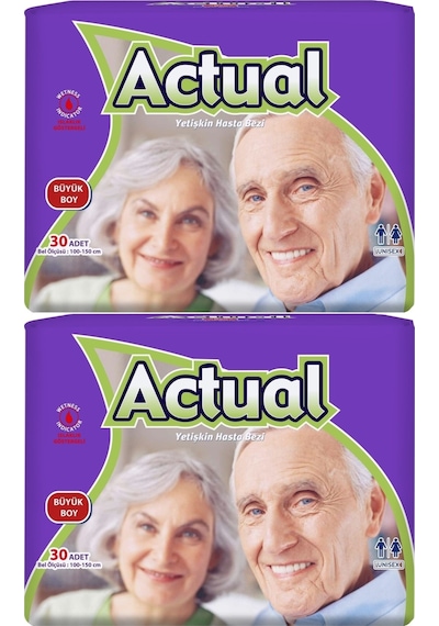 Actual Yetişkin Hasta Bezi Bel Bantlı L-Büyük 60 Adet (2Pk*30)