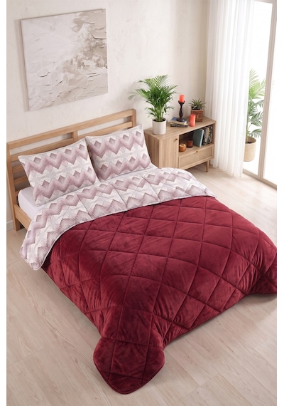 Battal Wellsoft Yorgan Çift Taraflı Yastık Kılıflı 215x235 Cm Bordo