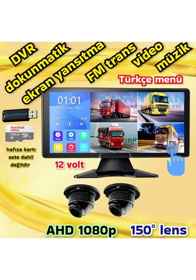 2 Adet 1080p Ahd 150'' Ultra Mini Metal Kasa Kamera 10.36'' Dokunmatik Dvr Ekran 12 V