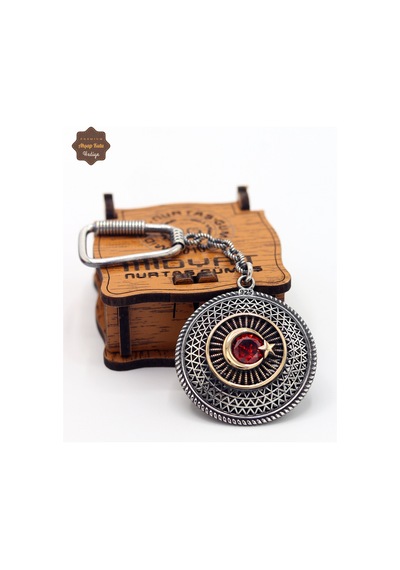 Yakut Taşlı Ayyıldız Model Oksitli Gümüş Telkari Anahtarlık 201025174 Gümüş