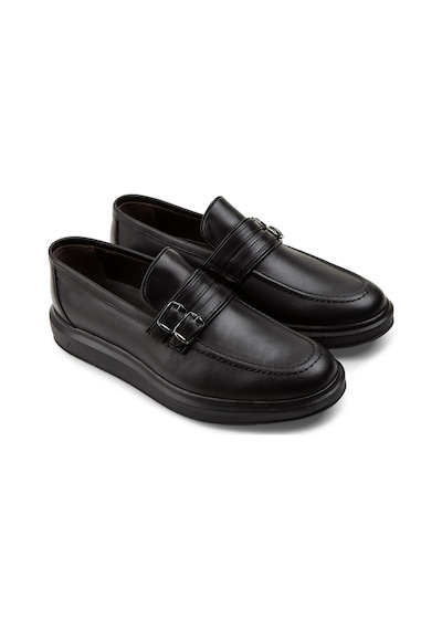 Deery Hakiki Deri Siyah Comfort Çift Tokalı Erkek Loafer - 01925msyhp01 Siyah