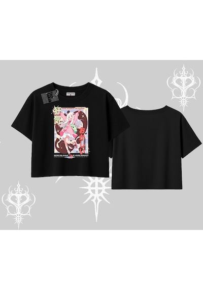 Tarzsokak Oversize Crop Tshirt Madness Unleashed Anime Girl Baskılı Siyah