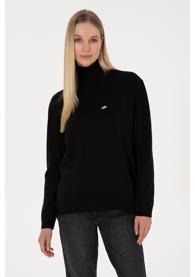 U.S. Polo Assn. Kadın Siyah Basic Boğazlı Kazak 50307742-VR046