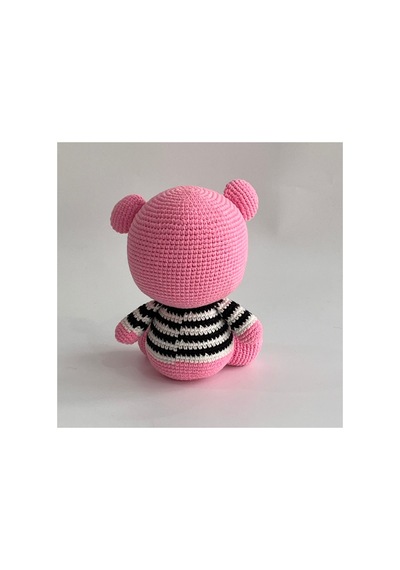 Amigurumi Tam Tam Ayıcık Çizgili Kazaklı El Örgüsü Oyuncak Pembe
