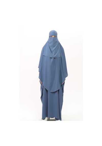 Altobeh Sultanbaş Nikaplı Çarşaf Cilbab Khimar Abaya Kolu Lastikli Hakim Yaka Peçeli Ferace Medine İpek Kot 1412-158-s-m Mavi