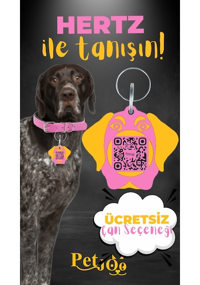 Petjoo 26.Hertz Sarı-Pembe Qr'lı Köpek Künyesi