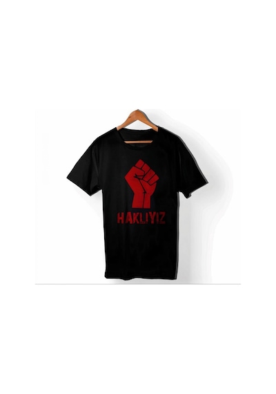 1 Mayıs Emek Ve Dayanışma Günü Haklıyız Baskılı Bisiklet Yaka T-shirt - Siyah Beyaz