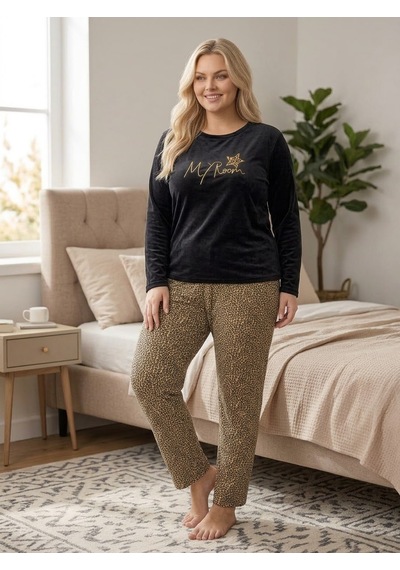 Büyük Beden Likralı Yumuşak Dokulu Uzun Kollu Kadife Pijama Takımı Siyah Büyük Beden Likralı Yumuşak Dokulu Uzun Kollu Kadife Pijama Takımı Siyah