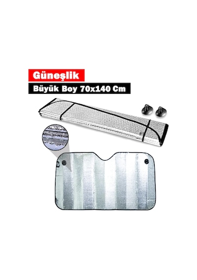 Oto Ön Cam Güneşlik Büyük Boy 70x140 Cm Metalize Vantuzlu Parlak