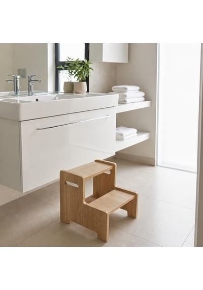 Ahşap Çift Basamaklı Yükseltici Tabure, Çok Amaçlı Ev Ve Banyo Basamağı, Dayanıklı Ahşap Tasarım
