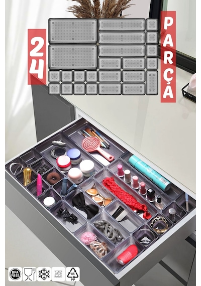 Nandy Home 24 Parça Çekmece İçi, Düzenleyici, Organizer Set Gri