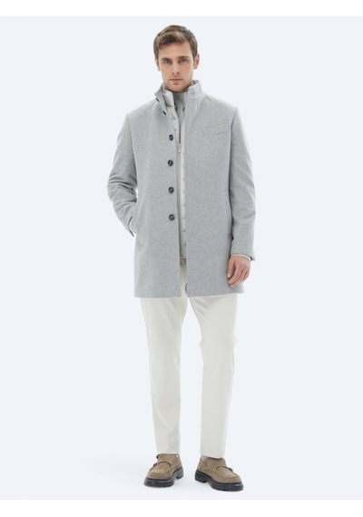 Kip Gri Regular Fit Casual Dokuma Palto Gri