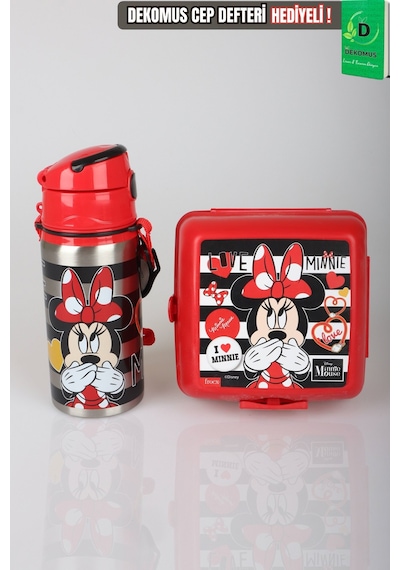 X Dekomus Lisanslı Minnie Mouse 500 Ml Çelik Matara Ve Beslenme Kabı Seti Altın