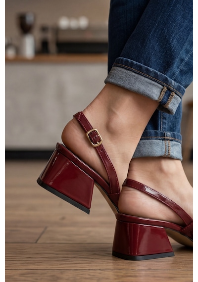Mary Jane Bordo Rugan Çapraz Tokalı Slingback - Sivri Burun ...