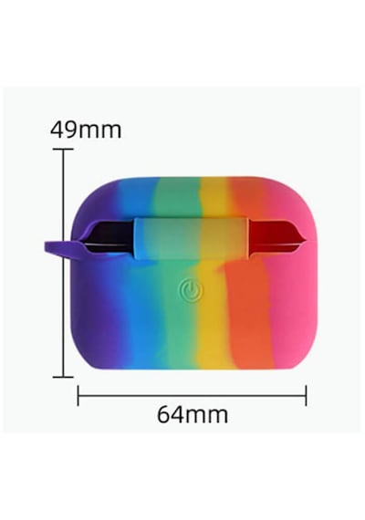 Wozlo Apple Uyumlu AirPods Pro 1. Nesil Silikon Koruma Kılıfı Rainbow Kopçalı Koruyucu Kılıf - Gökkuşağı