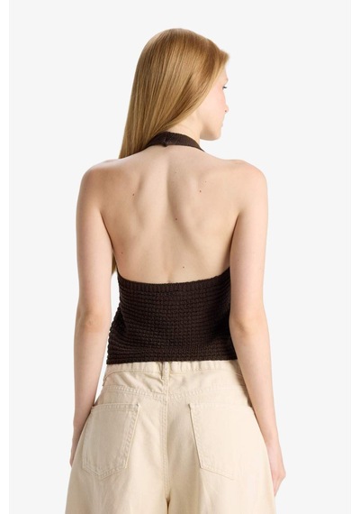 Defacto Slim Fit Dar Kesim Halter Yaka Atlet F8367ax25hsbn477 Kahve