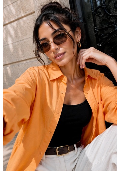 Bb Butik Basic Kadın Oversize Poplin Gömlek Uzun Kollu Basic Gömlek Tr0735 turuncu