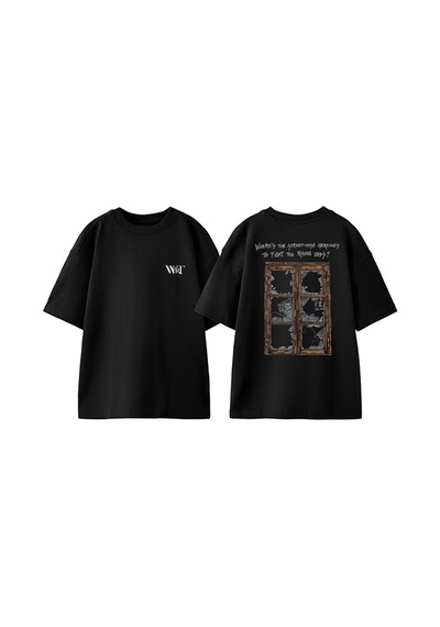 Thewert Kırık Pencere Tasarım Sırt Baskılı Pamuk Siyah Oversize T-shirt