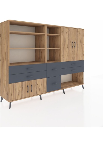 Hyperion Dolap 10 Raflı 6 Çekmeceli 4 Kapaklı 220x44x163 Çam-çam/ Çam-çam/antrasit Hyperion Dolap 10 Raflı 6 Çekmeceli 4 Kapaklı 220x44x163 Çam-çam/ Çam-çam/antrasit