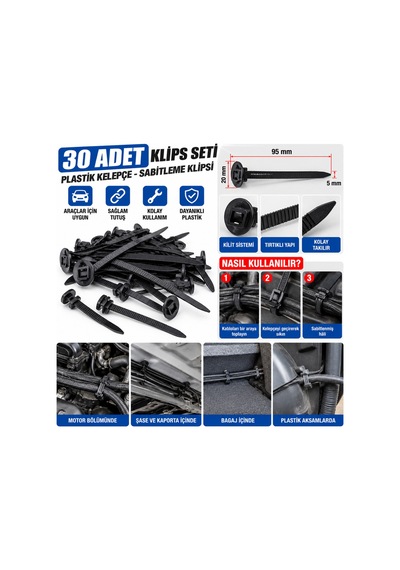30 Adet Araç İçi Plastik Kelepçe Klips Seti 95 Mm Kablo Sabitleme Bağı Oto Döşeme Motor Kaporta Klipsi Açıklama - 927179541 30 Adet Araç İçi Plastik Kelepçe Klips Seti 95 Mm Kablo Sabitleme Bağı Oto Döşeme Motor Kaporta Klipsi Açıklama - 927179541