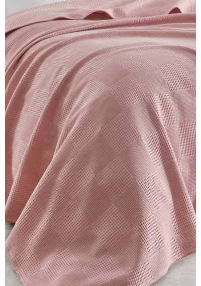 Battal Boy %100 Pamuk Pike Örtü 230x240cm Karo Desenli Pudra Weave Serisi Pudra