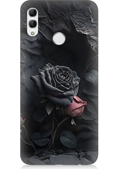Huawei Honor 10 Lite Uyumlu Siyah Ve Pembe Gül Desenli Silikon Kılıf