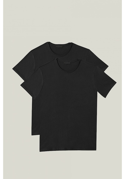 Nacar Store 2'li Paket Premium Yazlık Düz Renk Basic T-shirt Siyah