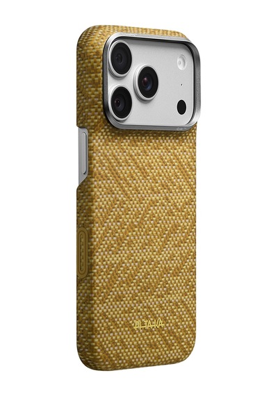 Apple Uyumlu iPhone 18 Pro Kılıf M-safe Özellikli Aramid Karbon Fiber Pitaka Wind Over Wheat Serisi Kapak Gold