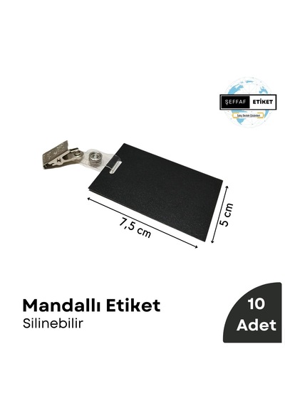 10 Ad Mandallı Etiket Silinebilir Kıskaçlı Siyah Etiket Seti A8