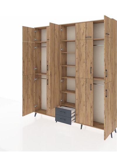Arges Dolap 10 Raflı 2 Çekmeceli 4 Askılı 220x30x243 Çam-çam/antrasit Atlas Çam/antrasıt Arges Dolap 10 Raflı 2 Çekmeceli 4 Askılı 220x30x243 Çam-çam/antrasit Atlas Çam/antrasıt