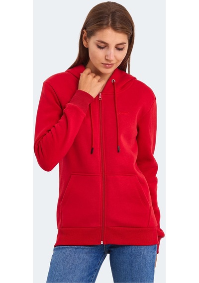 Slazenger KATYA Kadın Fermuarlı Kapüşonlu Cepli Kırmızı Sweatshirt