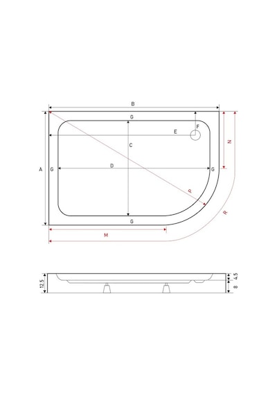 Shower 80X90 Oval Asimetrik Monoblok Duş Teknesi
