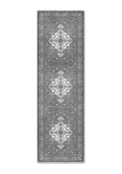 Gri Antrasit Klasik Madalyon Desenli Dekoratif Salon Halısı 3044-4