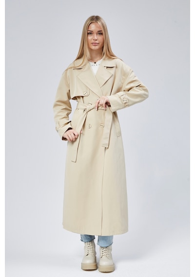 Oversize Rüzgarlık Detaylı Trençkot Taş