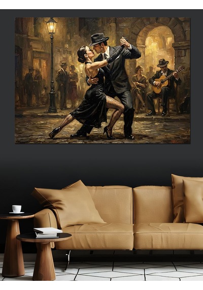 Sokakta Dans Eden Tango Çifti Dekoratif Kanvas - Mdf Ahşap Tablo
