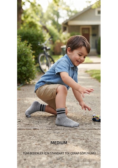 Km Collections 6'lı Çocuk Tenis Çorabı Gri