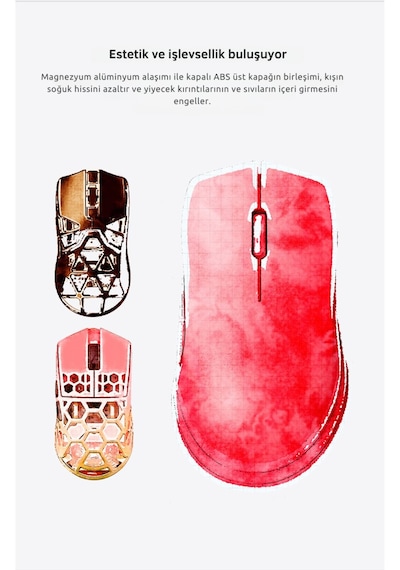 M259 Alüminyum Magnezyum Alaşımlı Oyuncu Mouse, Pixart Paw3395 Optik Sensör, 26000 Dpı 2.4ghz / Usbc Diğer