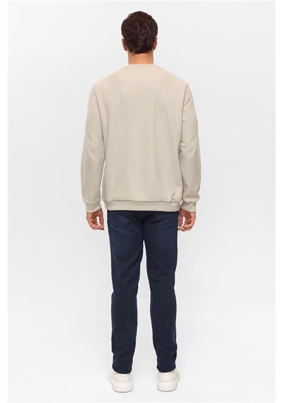 Süvari Ekru Regular Düz Bisiklet Yaka Sweatshirt Ekru
