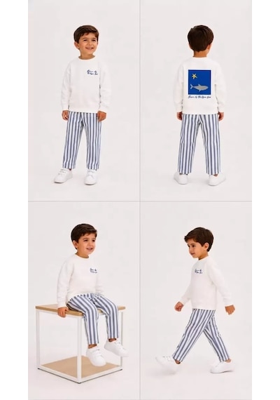 Veraura Lifestyle 2/5 Yaş Baskılı Fenomen Cool Çizgili Çocuk Takımı Beyaz