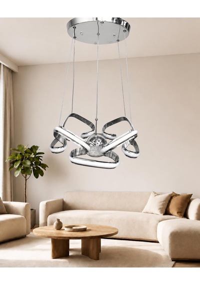 Kelebek 4 Lü Büyük Modern Ledli Avize Çizgili 3 Renk Power Ledli Krom Kaplama Yatak Odası Salon Mutfak