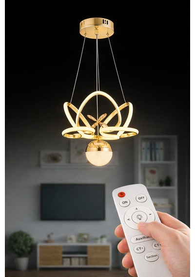 Lotus Gold Tek Toplu Kumandalı Lüks Avize Gold