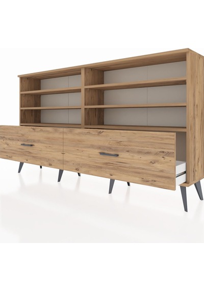 Arges Konsol 6 Raflı 2 Çekmeceli 176x30x99 Çam-çam Çam-çam