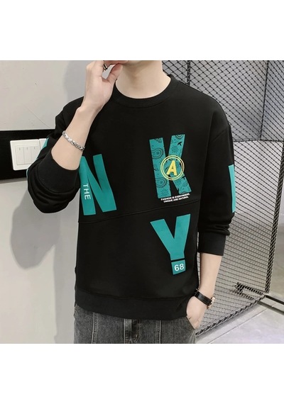 Startmore Tarzsokak İlkbahar Ve Sonbahar Erkek Kazak Yuvarlak Boyun Yeni Patchwork Mektup Baskılı Hoodie Gevşek M Siyah