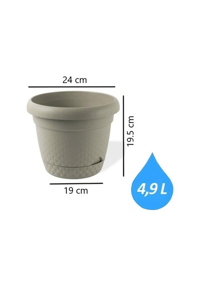 Omnipazar Krs-343 Dekoratif İnci Bitki Çiçek Saksı Takımı 4.9 Litre No 3 Bej