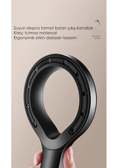 Kustar Super Sonic Su Tasarruflu Siyah Turbo Jet Banyo Duş Başlığı El Duşu Siyah