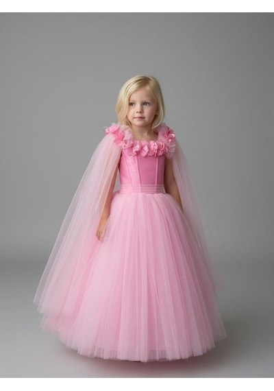 Zekids Kız Çocuk Kol Detaylı Prenses Model Abiye Elbise-17245 Pembe