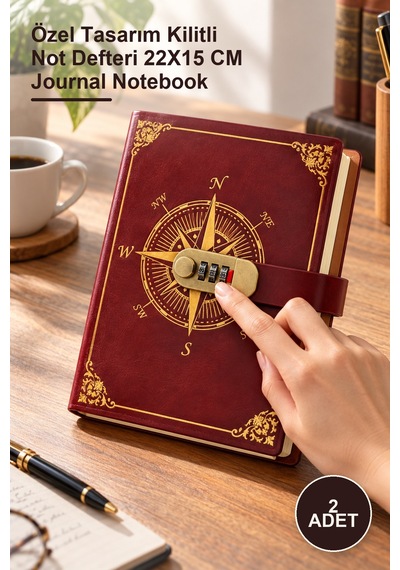 2 Adet Deri Şifreli Defter Özel Tasarım Kilitli Not Defteri 22x15 Cm Journal Notebook 1
