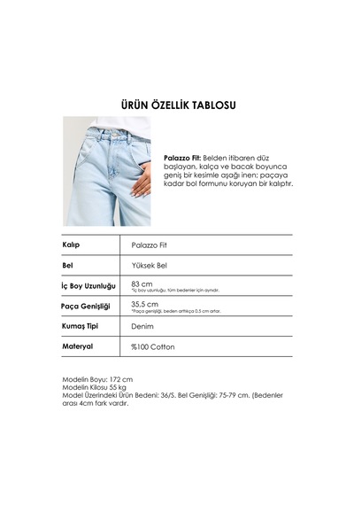 it's basic Kadın Ice 12s6-3 Palazzo Fit Yırtık Detaylı Tasarım Denim Jean Buz Mavi